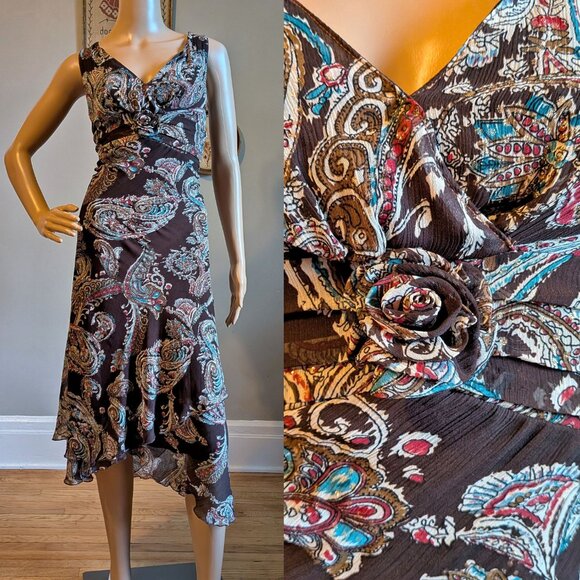Vintage Y2K DJ Summers Brown Floral Midi Dress Metallic Fairycore Whimsigothc14 - Picture 1 of 11